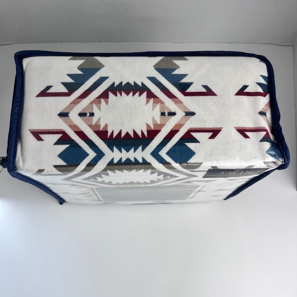 Pendleton Twin Flannel Sheet Set White Sand Aztec 100% Cotton 3 Pc New Cabin - Picture 4 of 7